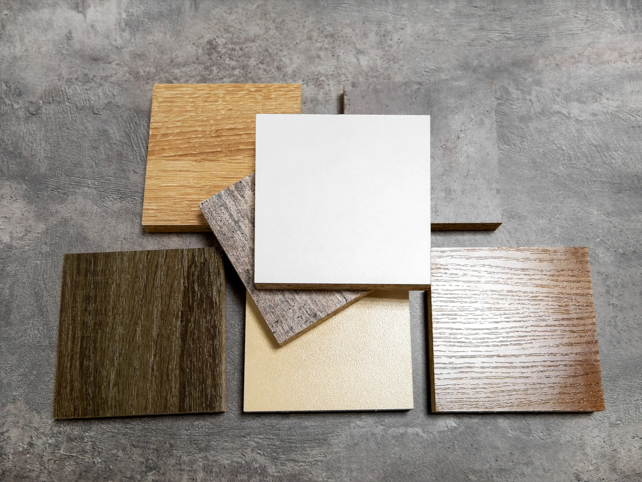 Assorted wood and tile material sample squares