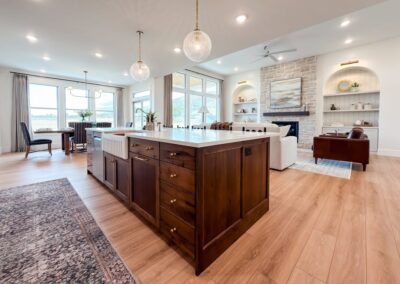Spacious open concept kitchen with wooden island
