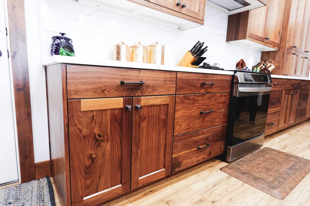 Walnut kitchen cabinets with stainless stove Walnut kitchen cabinets with stainless stove